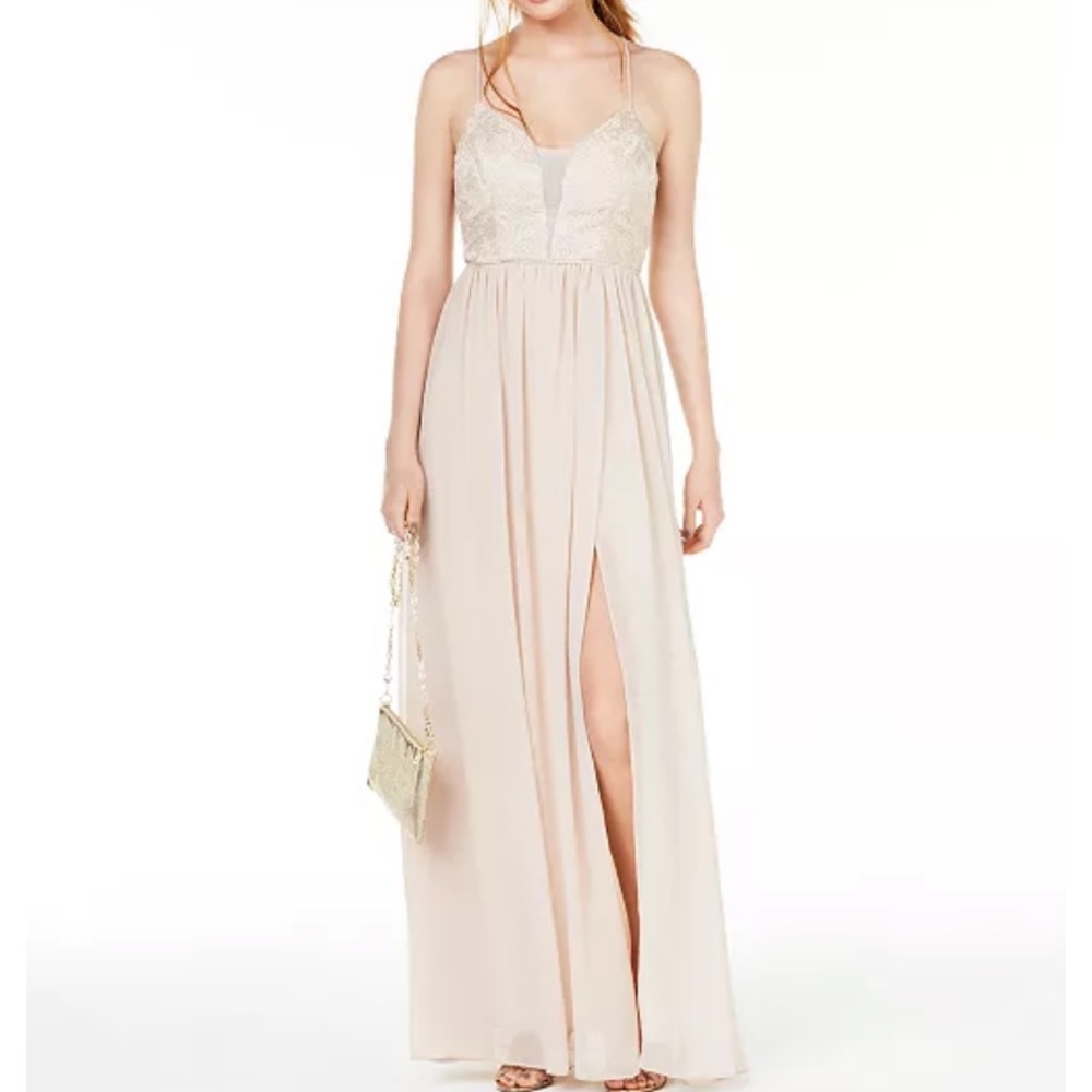 Sleeveless nude slit lace up gown